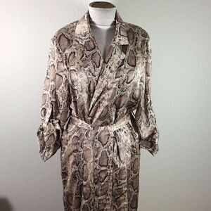 Eye Candy Robe Snakeskin Gown Collar Tab Sleeves Belted Midi V-Neck Size M